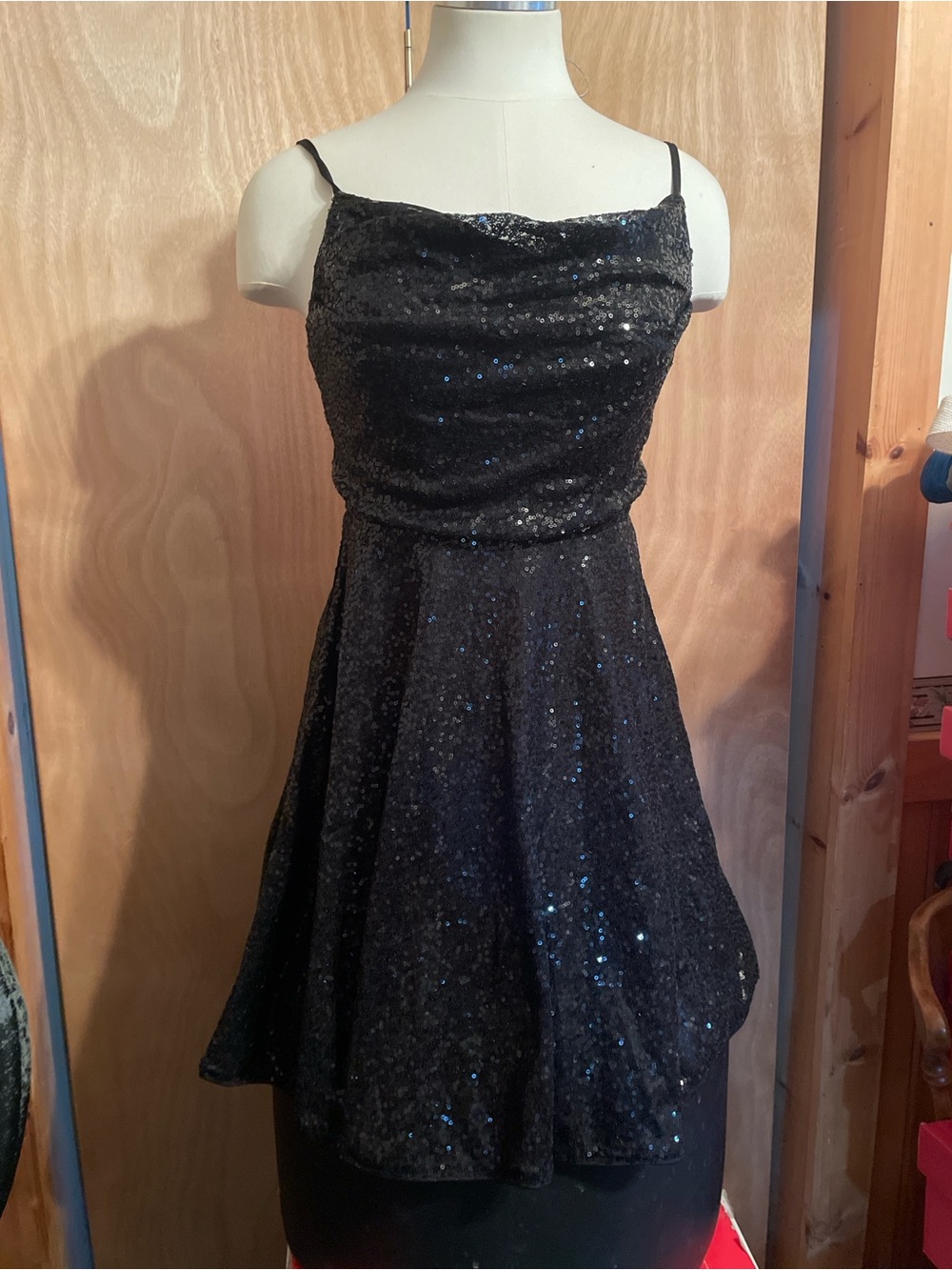Black Sequin Spaghetti-Strap Party Dress